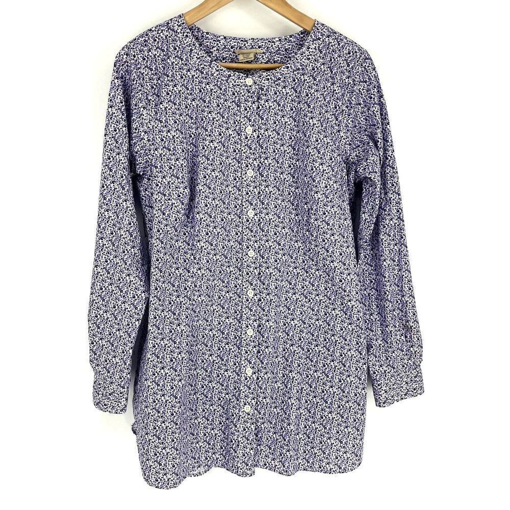 Duluth Tunic Top Size Medium Womens Purple Floral Wrinkle Fighter No Gape Shirt